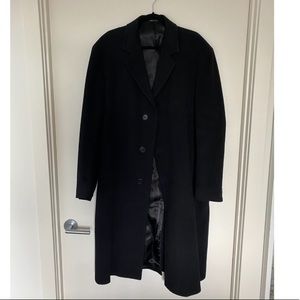Mens Black Lambswool Knee-Length Three-Button Heavy Winter Coat